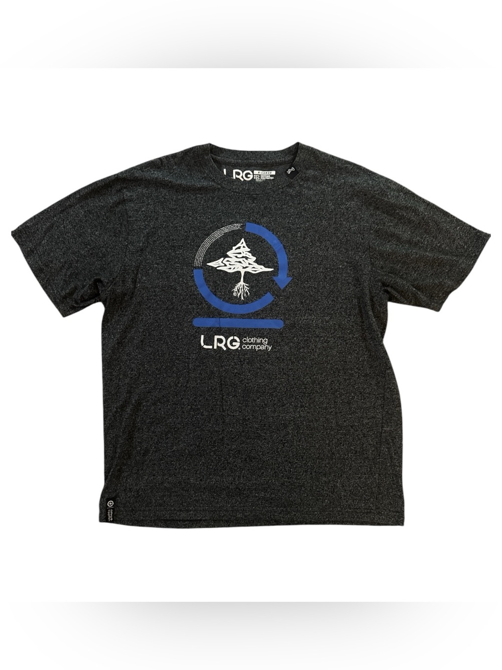 LRG Charcoal Short-Sleeve Tee w/ Blue & White Tree Logo Outdoorsmen Mens XL Tee